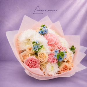 Pastel Flowers 40 букет из роз, хризантем, гвоздик и голубых незабудок | Prime Flowers Ташкент
