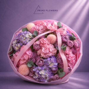 Lavender Bloom 86 букет из гортензии и сиреневых роз в Ташкенте Prime Flowers