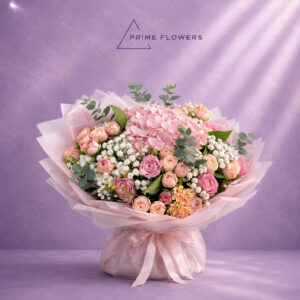 Pink Garden 28 букет из розовой гортензии и пионовидных роз | Prime Flowers Ташкент