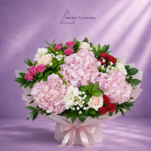Royal Hydrangea 31 букет из розовой гортензии и роз | Prime Flowers Ташкент