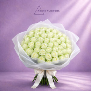 Green Romance 34 букет из 51 бело-зелёной розы | Prime Flowers Ташкент