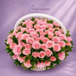 Pink Rose Basket 39 букет из розовых роз в плетёной корзине | Prime Flowers Ташкент