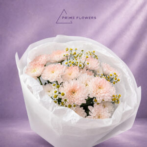 Peach Chrysanthemum 41 букет из персиковых хризантем и белой матрикарии | Prime Flowers Ташкент