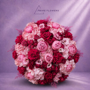 Pink Peony Roses 369 букет из розовых пионов, гортензий и красных французских роз | Prime Flowers Ташкент