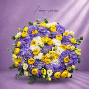 Yellow Peony Roses 48 букет из жёлтых пионовидных роз, гортензий, хризантем и эустомы | Prime Flowers Ташкент
