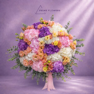 Mix Hydrangea 60 букет из розовых, фиолетовых и белых гортензий | Prime Flowers Ташкент