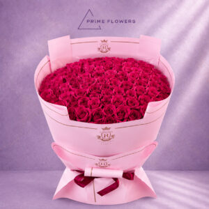 101 Roses 67 букет из 101 розы в розовой упаковке с бордовой лентой | Prime Flowers Ташкент